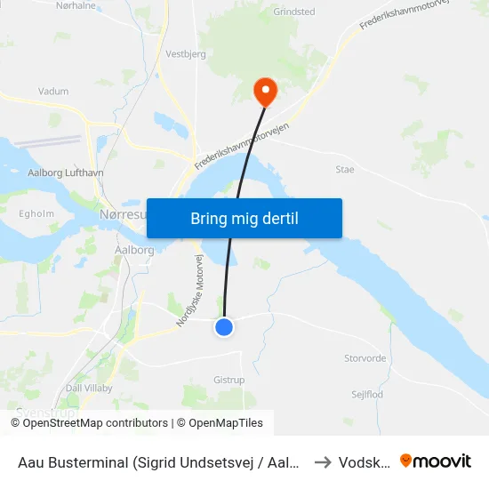 Aau Busterminal (Sigrid Undsetsvej / Aalborg) to Vodskov map