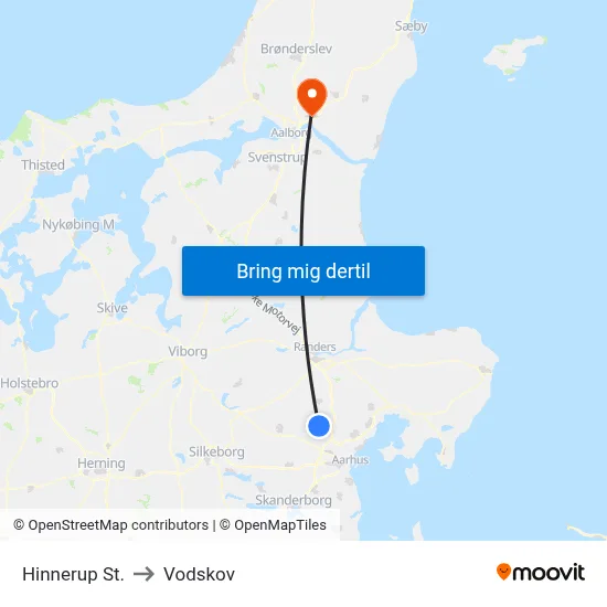 Hinnerup St. to Vodskov map