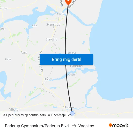 Paderup Gymnasium/Paderup Blvd. to Vodskov map
