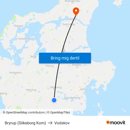 Bryrup (Silkeborg Kom) to Vodskov map