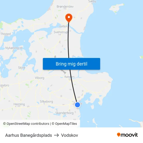 Aarhus Banegårdsplads to Vodskov map