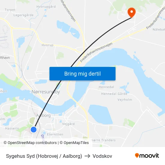Sygehus Syd (Hobrovej / Aalborg) to Vodskov map