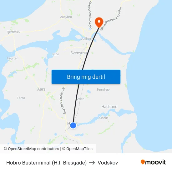 Hobro Busterminal (H.I. Biesgade) to Vodskov map