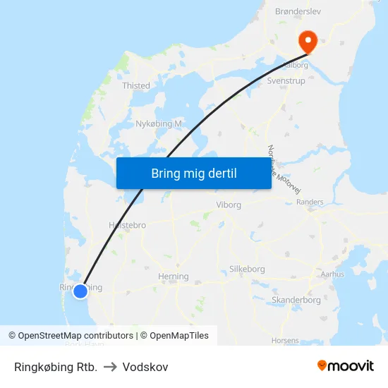 Ringkøbing Rtb. to Vodskov map