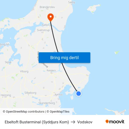 Ebeltoft Busterminal (Syddjurs Kom) to Vodskov map
