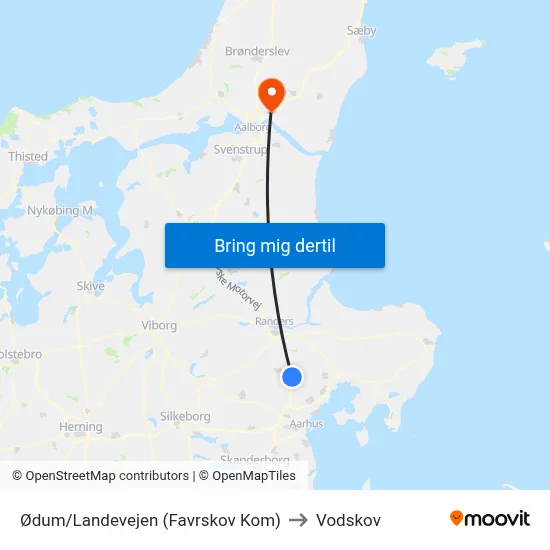 Ødum/Landevejen (Favrskov Kom) to Vodskov map