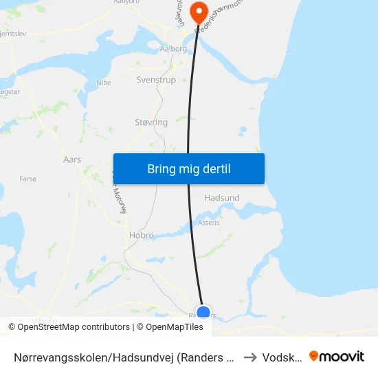 Nørrevangsskolen/Hadsundvej (Randers Kom) to Vodskov map