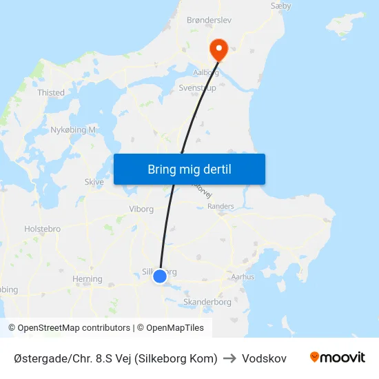 Østergade/Chr. 8.S Vej (Silkeborg Kom) to Vodskov map