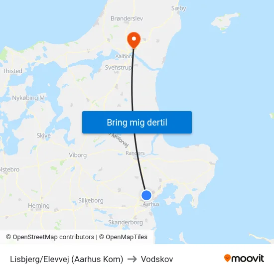 Lisbjerg/Elevvej (Aarhus Kom) to Vodskov map