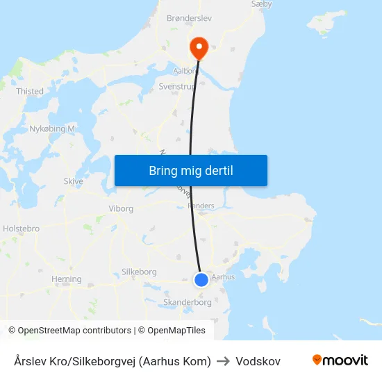 Årslev Kro/Silkeborgvej (Aarhus Kom) to Vodskov map
