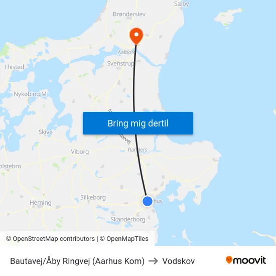 Bautavej/Åby Ringvej (Aarhus Kom) to Vodskov map