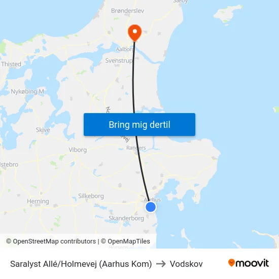 Saralyst Allé/Holmevej (Aarhus Kom) to Vodskov map