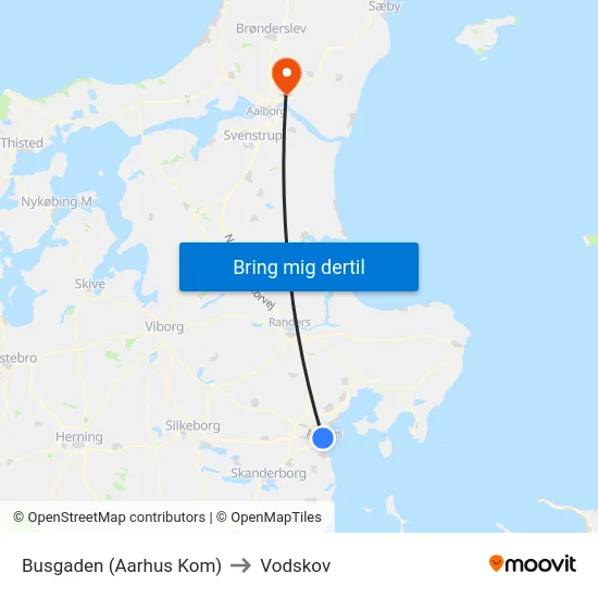 Busgaden (Aarhus Kom) to Vodskov map