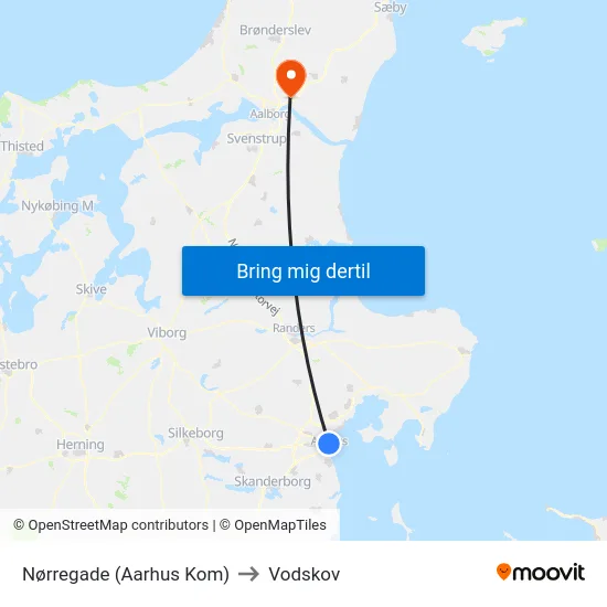 Nørregade (Aarhus Kom) to Vodskov map