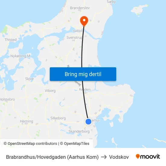 Brabrandhus/Hovedgaden (Aarhus Kom) to Vodskov map