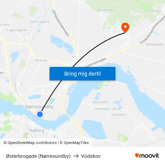 Østerbrogade (Nørresundby) to Vodskov map