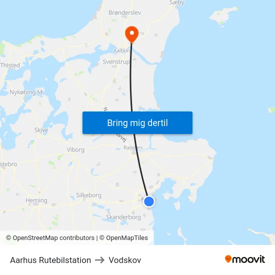 Aarhus Rutebilstation to Vodskov map