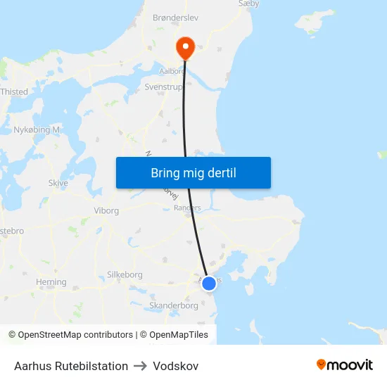 Aarhus Rutebilstation to Vodskov map