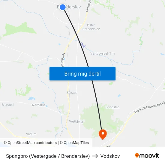 Spangbro (Vestergade / Brønderslev) to Vodskov map