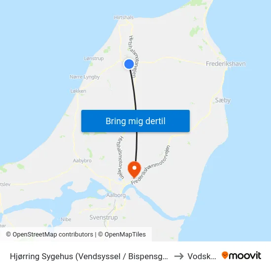 Hjørring Sygehus (Vendsyssel / Bispensgade) to Vodskov map