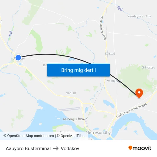 Aabybro Busterminal to Vodskov map
