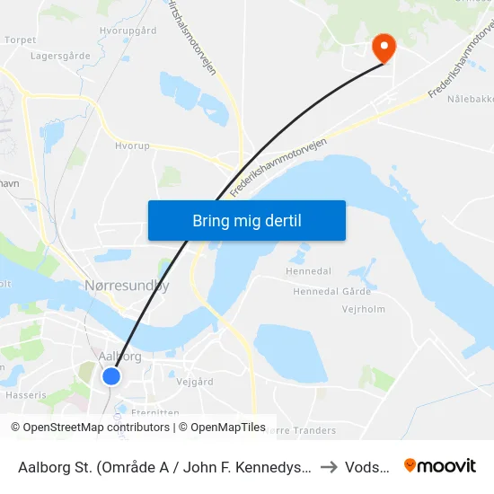 Aalborg St. (Område A / John F. Kennedys Plads) to Vodskov map