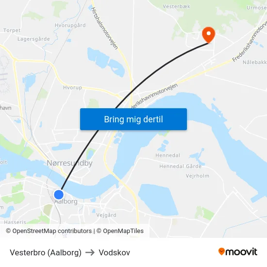 Vesterbro (Aalborg) to Vodskov map