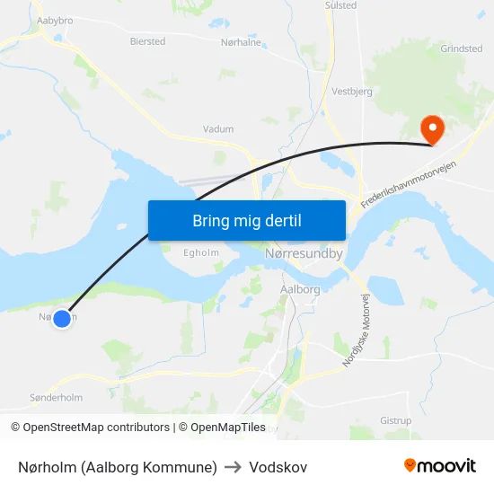 Nørholm (Aalborg Kommune) to Vodskov map