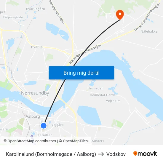 Karolinelund (Bornholmsgade / Aalborg) to Vodskov map