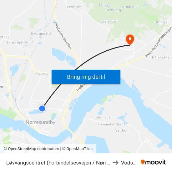 Løvvangscentret (Forbindelsesvejen / Nørresundby) to Vodskov map