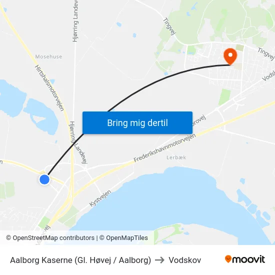 Aalborg Kaserne (Gl. Høvej / Aalborg) to Vodskov map