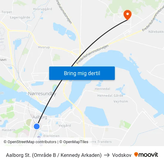 Aalborg St. (Område B / Kennedy Arkaden) to Vodskov map
