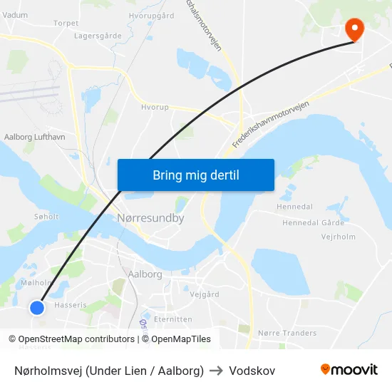 Nørholmsvej (Under Lien / Aalborg) to Vodskov map