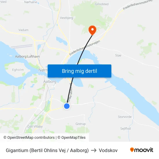 Gigantium (Bertil Ohlins Vej / Aalborg) to Vodskov map