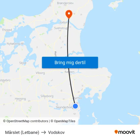 Mårslet (Letbane) to Vodskov map