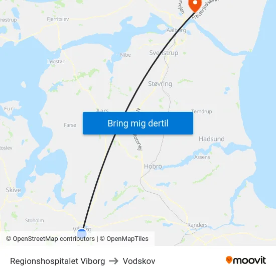 Regionshospitalet Viborg to Vodskov map