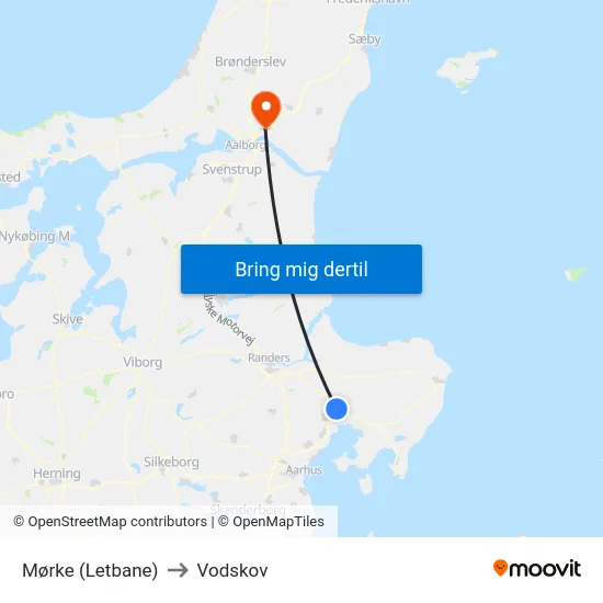 Mørke (Letbane) to Vodskov map