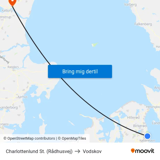 Charlottenlund St. (Rådhusvej) to Vodskov map