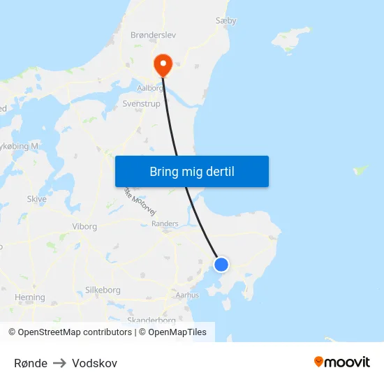 Rønde to Vodskov map
