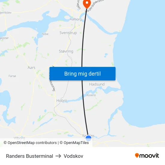 Randers Busterminal to Vodskov map