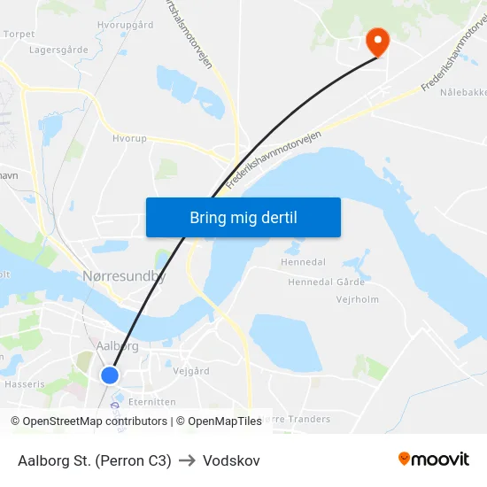 Aalborg St. (Perron C3) to Vodskov map