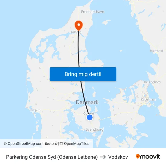 Parkering Odense Syd (Odense Letbane) to Vodskov map