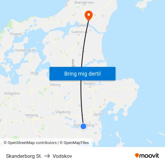 Skanderborg St. to Vodskov map