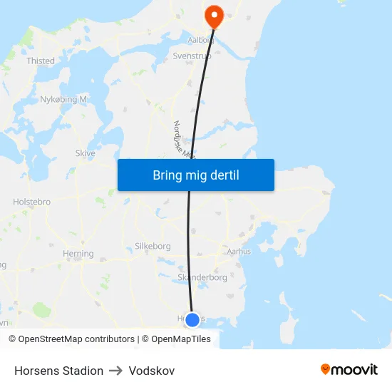 Horsens Stadion to Vodskov map