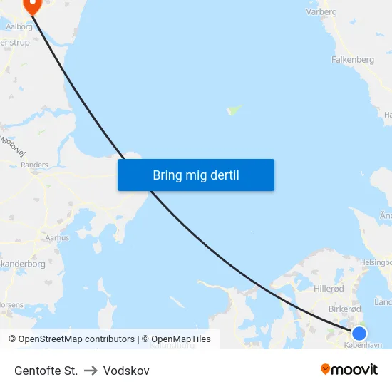 Gentofte St. to Vodskov map