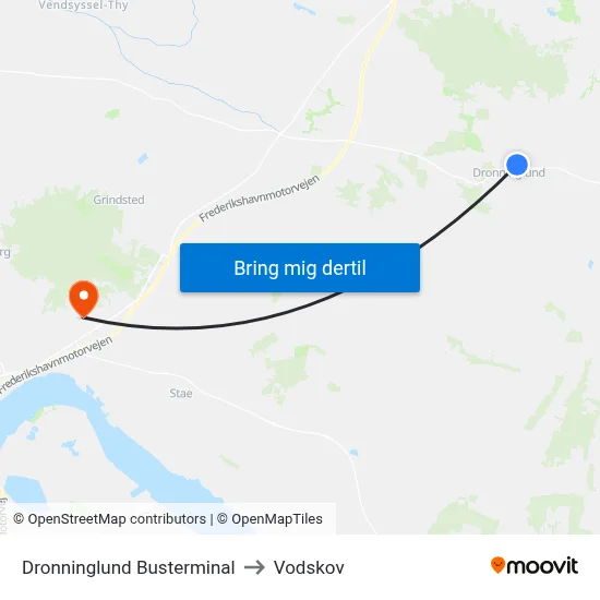 Dronninglund Busterminal to Vodskov map