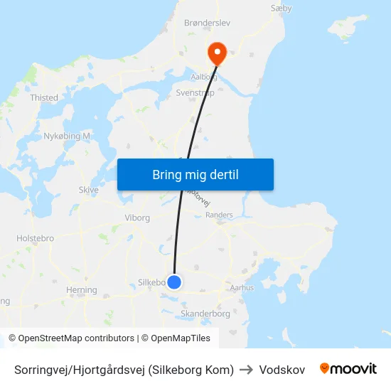 Sorringvej/Hjortgårdsvej (Silkeborg Kom) to Vodskov map
