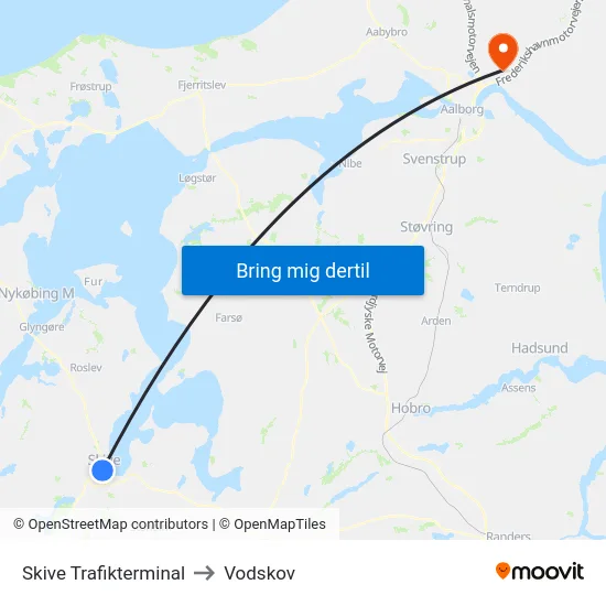 Skive Trafikterminal to Vodskov map