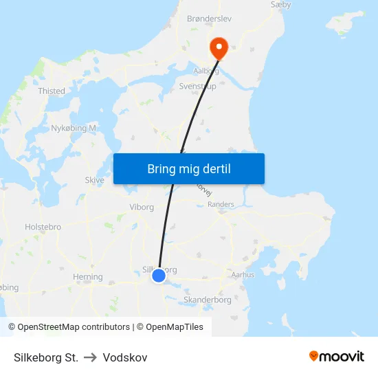 Silkeborg St. to Vodskov map