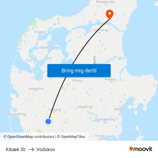 Kibæk St. to Vodskov map